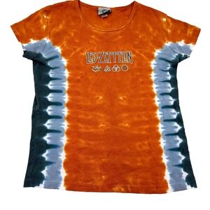 Vintage Y2K Led Zeppelin Shirt Women XL Orange Liquid Blue Tie Dye Band Tee